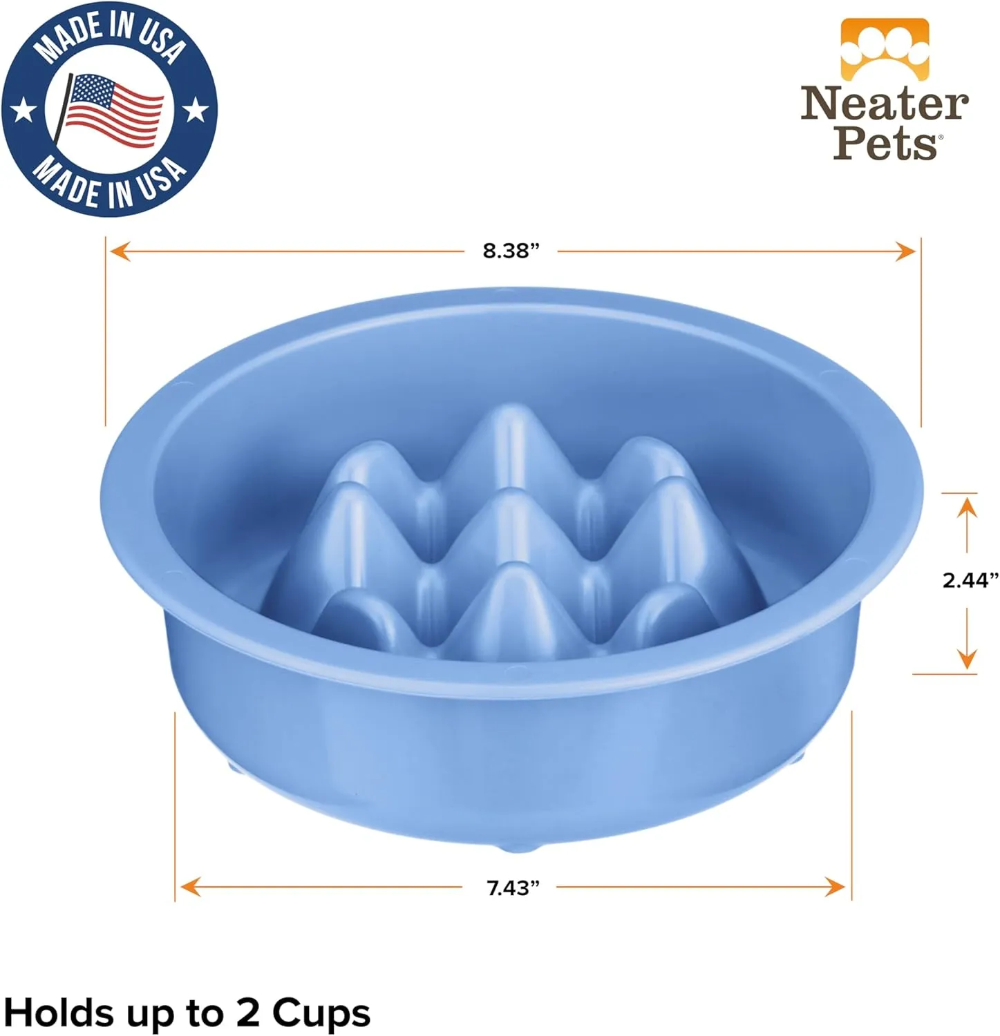 The Niner Slow Feed Bowl - Raised Peaks Slow Down Pets Eating - Fits Elevated Feeders Including Neater Feeder Large Sizes - Gentle on Teeth and Gums - Holds up to 2 Cups (Blue)