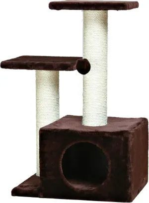 TRIXIE Valencia Scratching Post with Condo, Two Platforms, Dangling Cat Toy, Brown