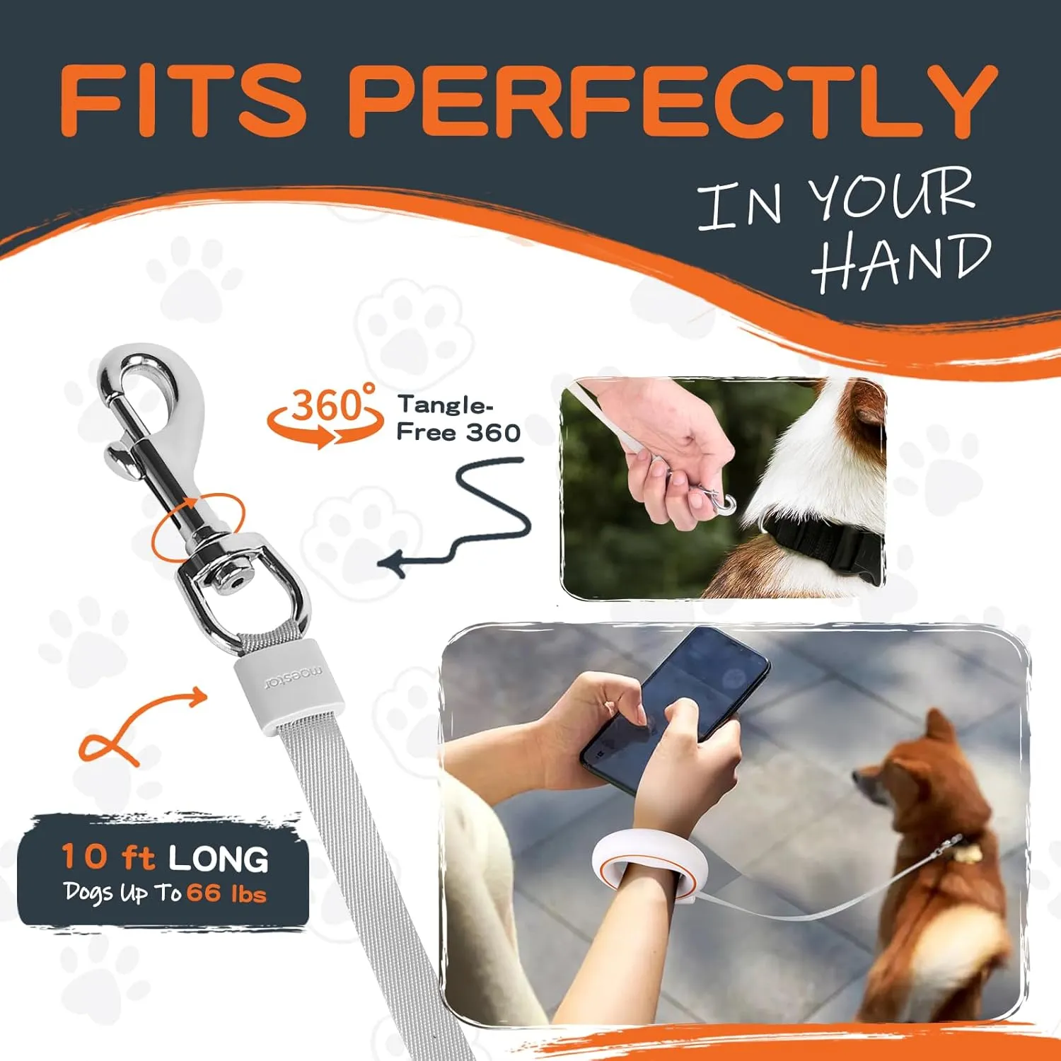 UFO Retractable Dog Leash Hands Free Wearable Laisse Chien with Poop Bag Holder One-Handed Brake Pause Lock 360 Tangle Free 10 ft Strong Nylon Tape Dog Leash for Up to 66lbs Medium Small Dogs