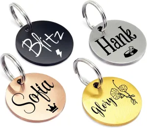 Ultra Joys Personalized Dog Tags for Pets - Durable Stainless Steel Customizable Dog Cat ID Tags - Dog Tags for Safety Optional Engraved on Both Sides -Round Shape Dog Tag Small Size, Silver