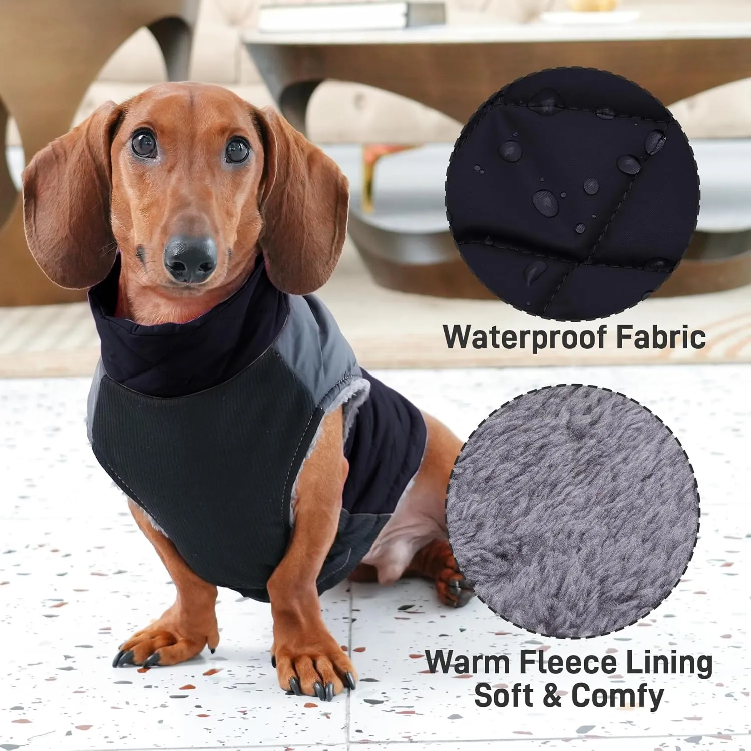 Warm Fleece Dog Coats for Small Dogs,D-Rings Waterproof Puppy Jacket for Cold Winter,Black M