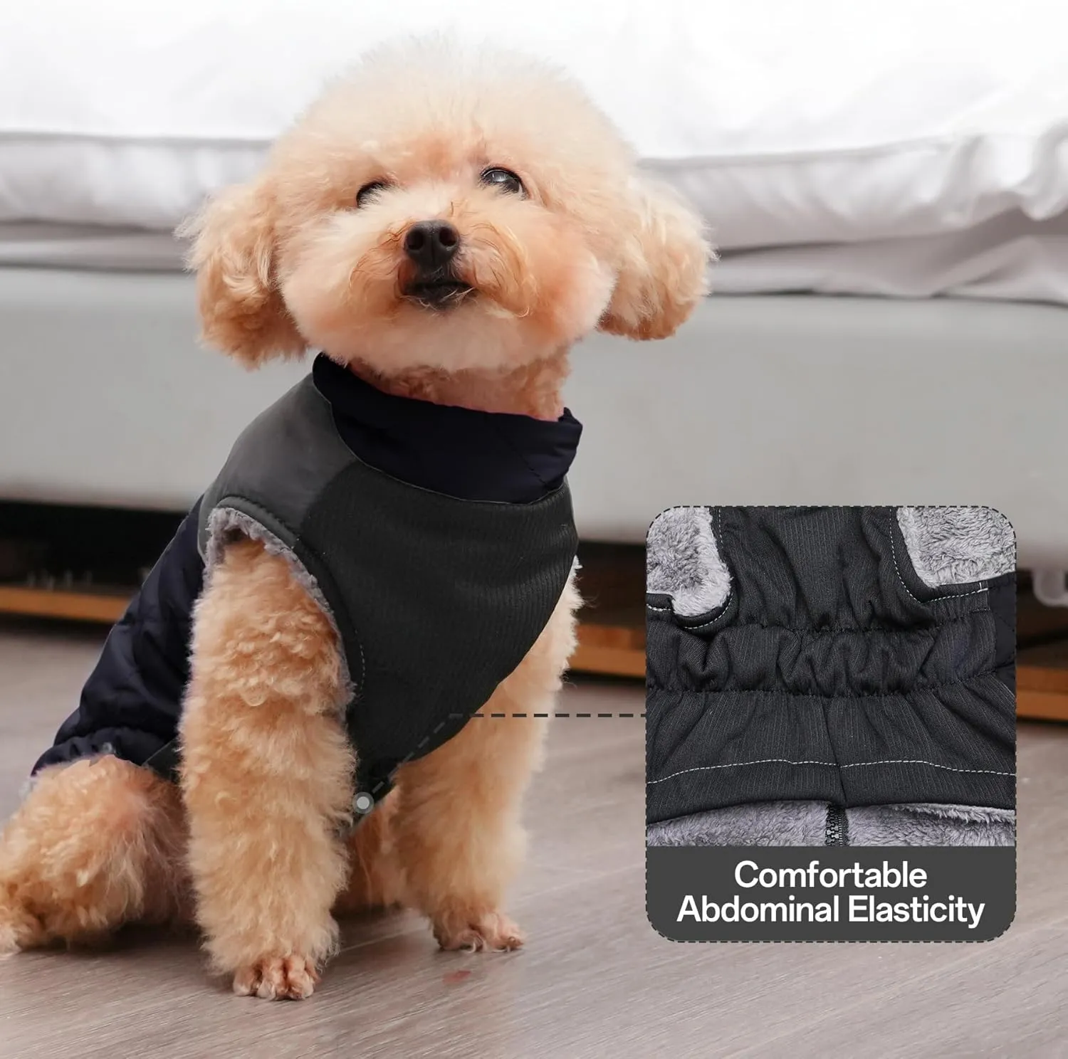 Warm Fleece Dog Coats for Small Dogs,D-Rings Waterproof Puppy Jacket for Cold Winter,Black M
