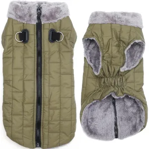 Warm Fleece Dog Coats with Durable Harness Buitl in D-Ring,Waterproof Puppy Jacket for Small Dogs,Dog Vest for Cold Winter,Green M
