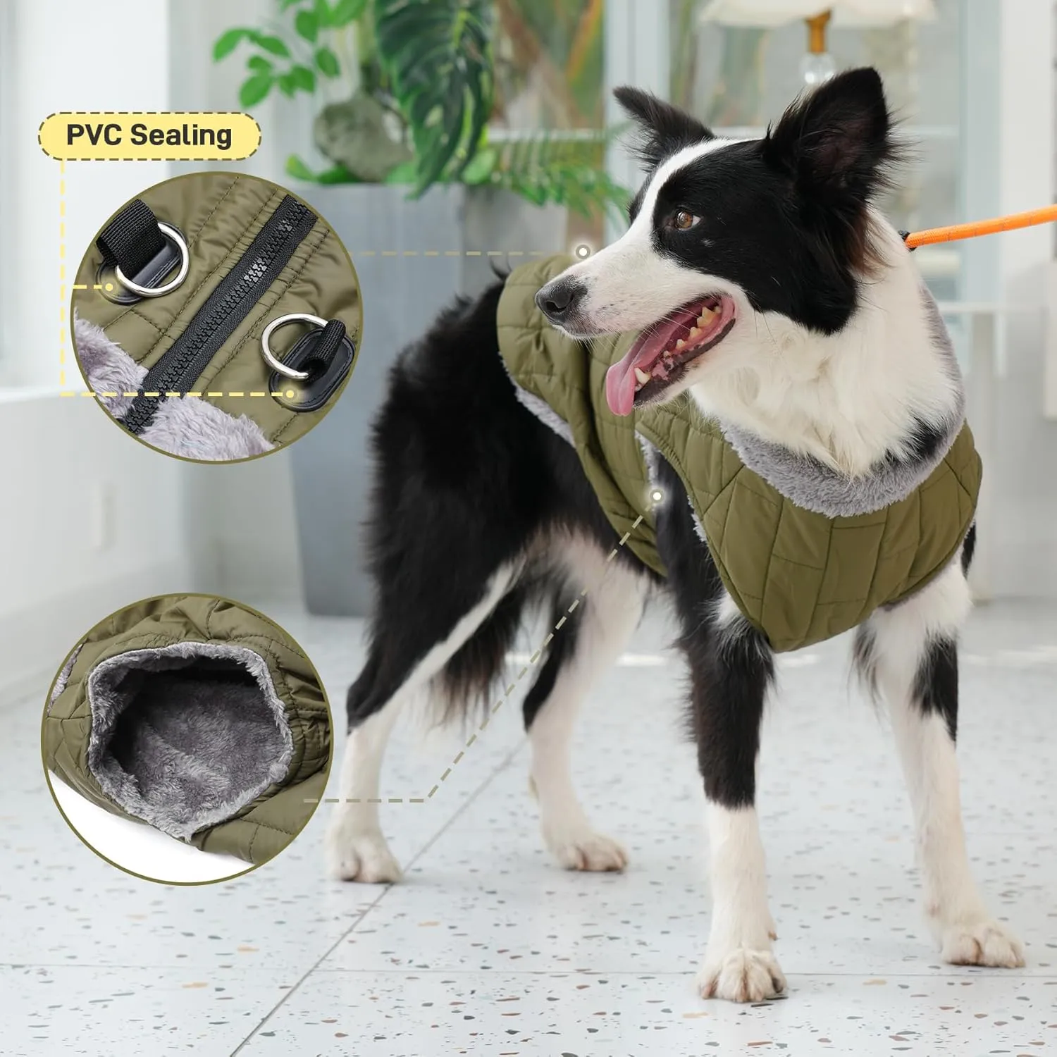 Warm Fleece Dog Coats with Durable Harness Buitl in D-Ring,Waterproof Puppy Jacket for Small Dogs,Dog Vest for Cold Winter,Green M