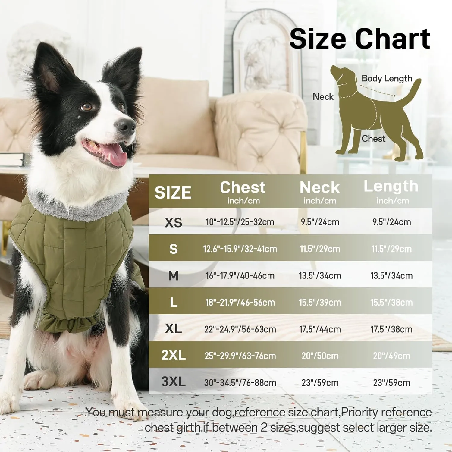 Warm Fleece Dog Coats with Durable Harness Buitl in D-Ring,Waterproof Puppy Jacket for Small Dogs,Dog Vest for Cold Winter,Green M