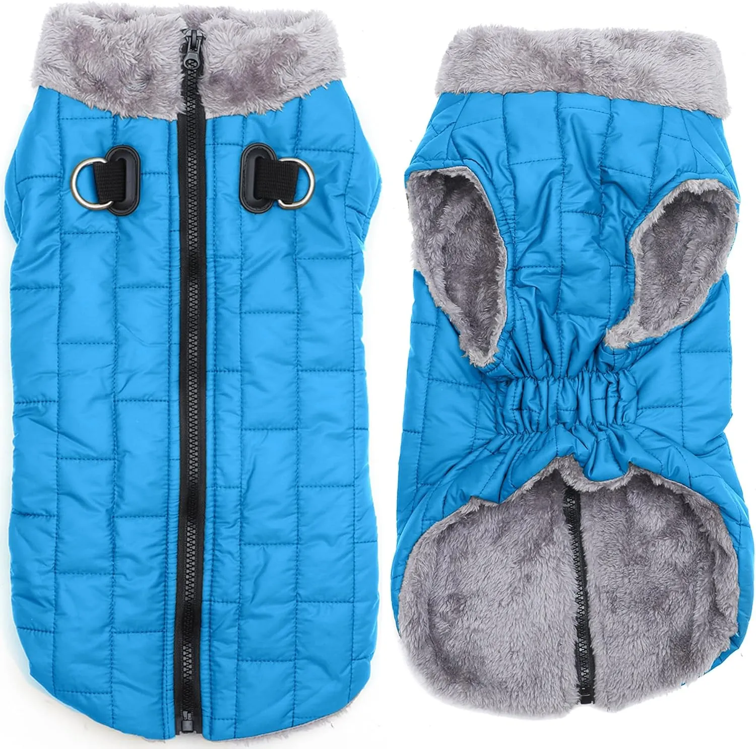 Warm Fleece Dog Coats with Durable Harness Buitl in D-Ring,Waterproof Puppy Jacket for Small Dogs,Dog Vest for Cold Winter,Light Blue M