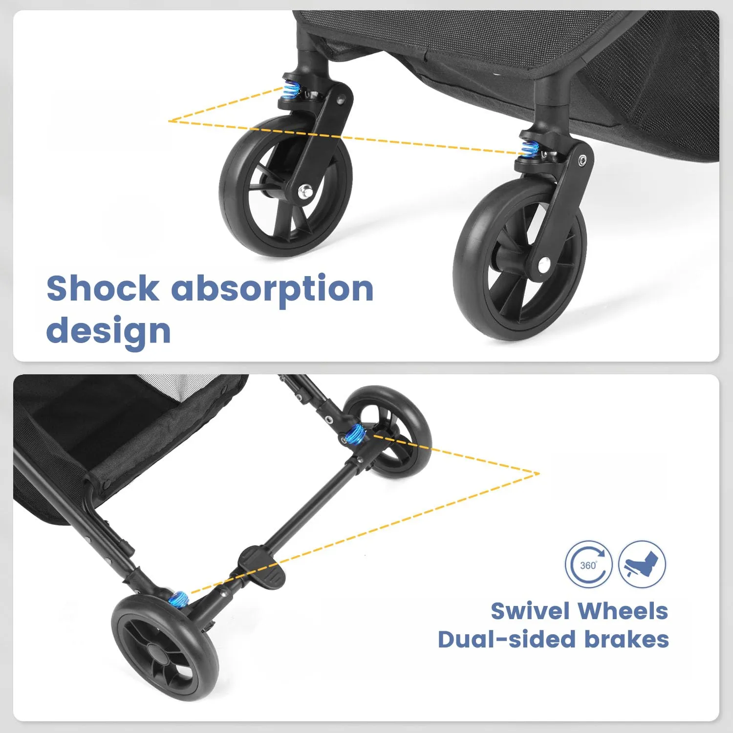 Wdyvko 3 in 1 Dog Stroller, Upgraded Frame, Up to 44lbs Pet Stroller with Dog Poop Bags & Dispenser, Zipperless Entry, Storage Basket & Pouch for Small Dogs Cats (Dark Grey)