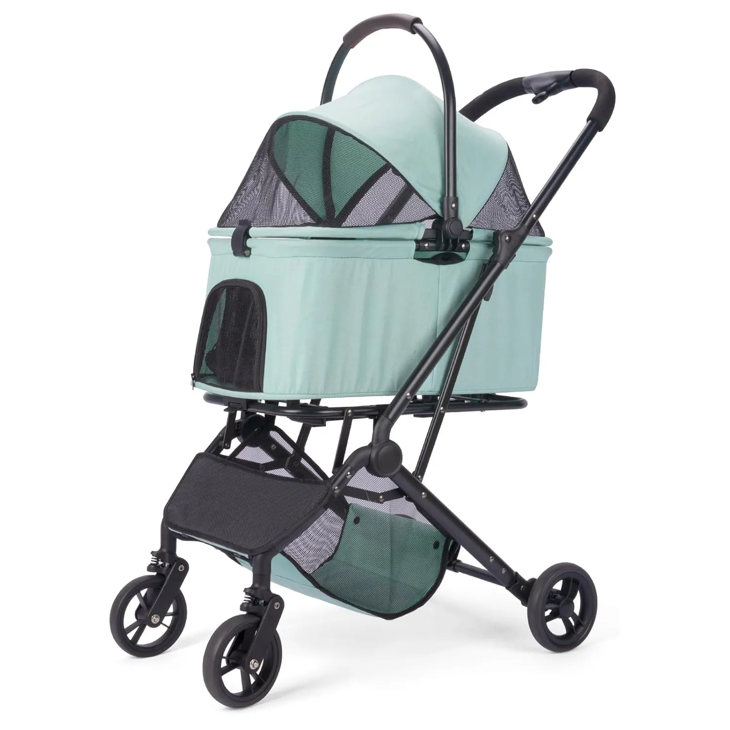 Wdyvko 3 in 1 Dog Stroller, Upgraded Frame, Up to 44lbs Pet Stroller with Dog Poop Bags & Dispenser, Zipperless Entry, Storage Basket & Pouch for Small Dogs Cats (Teal Blue)