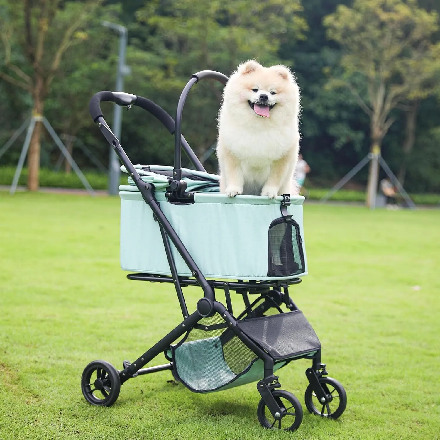 Wdyvko 3 in 1 Dog Stroller, Upgraded Frame, Up to 44lbs Pet Stroller with Dog Poop Bags & Dispenser, Zipperless Entry, Storage Basket & Pouch for Small Dogs Cats (Teal Blue)