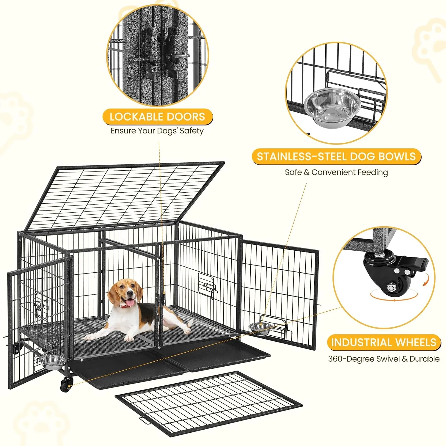Yaheetech Stackable Dog Crate with Divider 43'' Rolling Heavy Duty Dog Cage with Open Top/ 2 Removable Trays for Small/Medium Dog